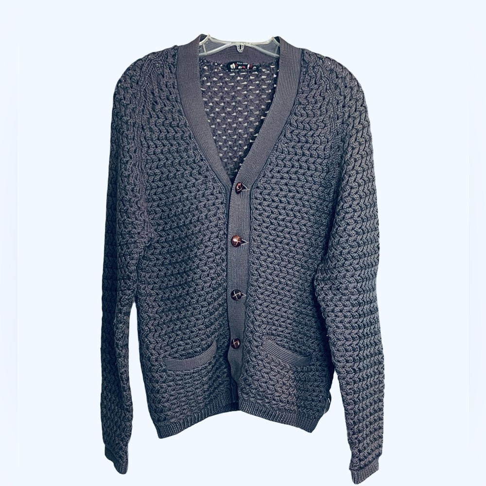 Pigalle 100% Pure Wool Grey Button Down Cardigan Sweater Mens Unisex Medium